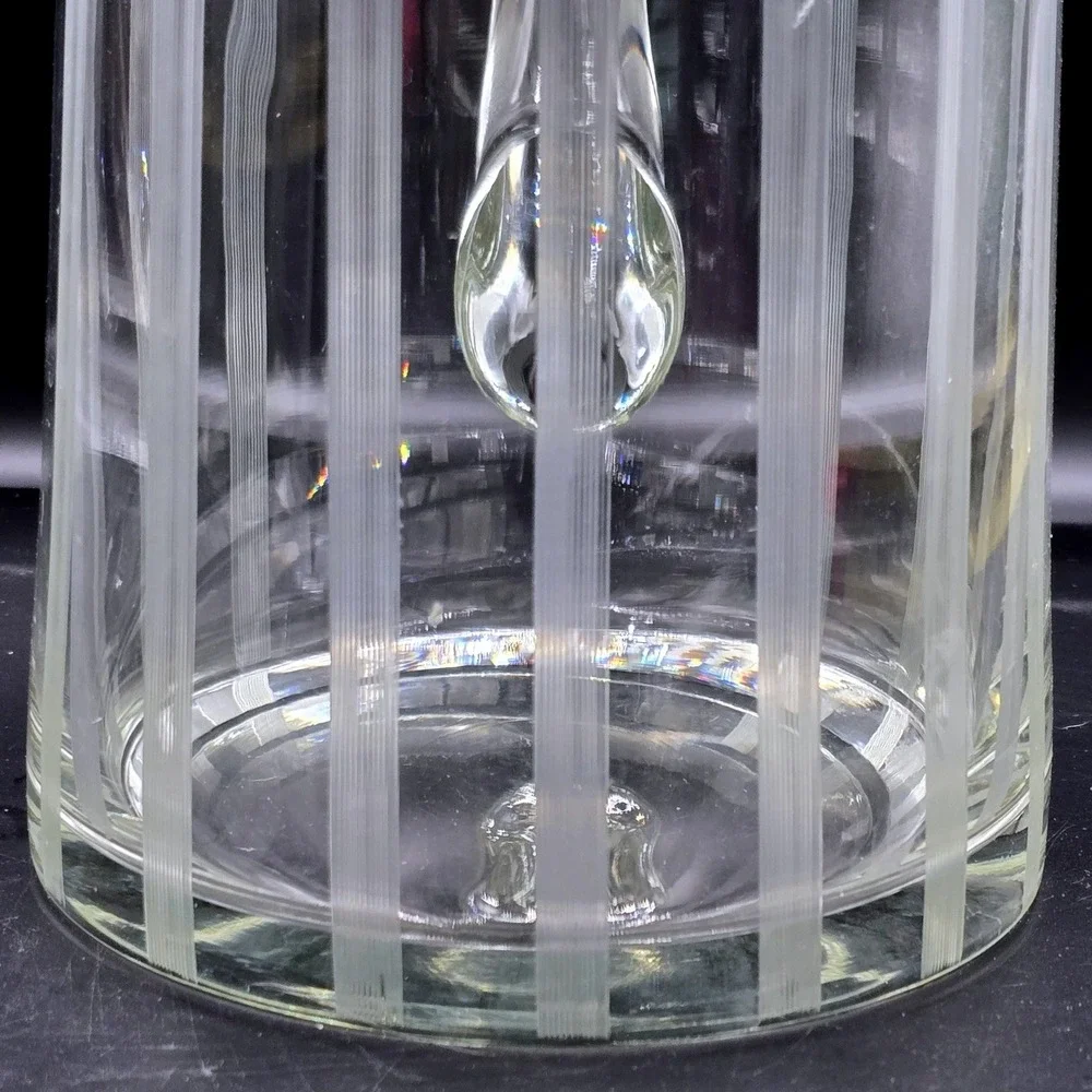 Chill-It‎ Aluminum Ice Tube Glass Pitcher Vtg Gilley Etched Manhatten Stripes